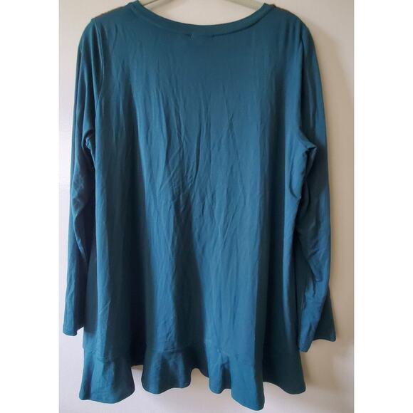 Logo Lavish by Lori Goldstein L Teal Green Tunic Brown Floral Embroidery Lace - Picture 5 of 12